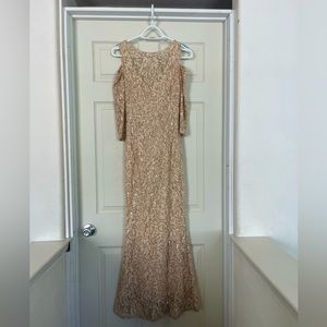 Long Sleeve Maxi Cream Colored Evening Dress